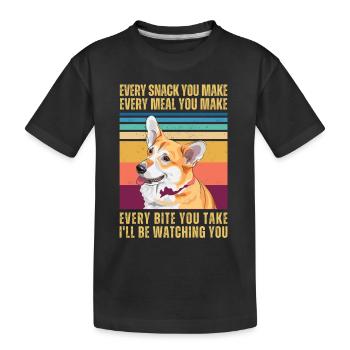 CORGI BEOBACHTEN - Kinder Premium Bio T-Shirt - Schwarz - Vorne
