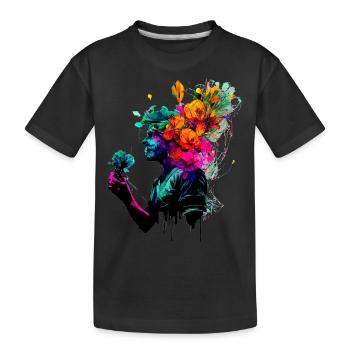 Psychedelisches Kunstwerk - Mann mit Blumen - Kinder Premium Bio T-Shirt - Schwarz - Vorne