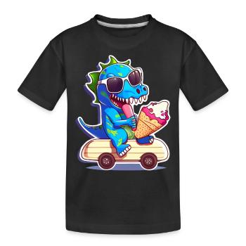 Dino dinosaure sur skateboard mangeant de la crème glacée - T-shirt bio Premium Enfant - noir - Devant
