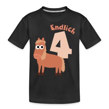 Endlich 4 Jahre Alt - 4. Geburtstag Pferd - Kinder Premium Bio T-Shirt - Schwarz - Vorne