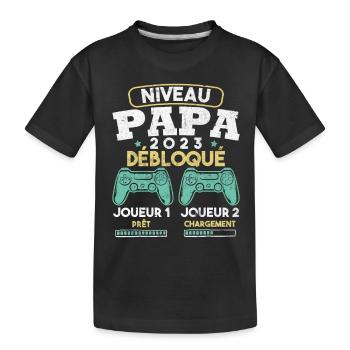 Niveau papa débloqué futur père 2023 - T-shirt bio Premium Enfant - noir - Devant