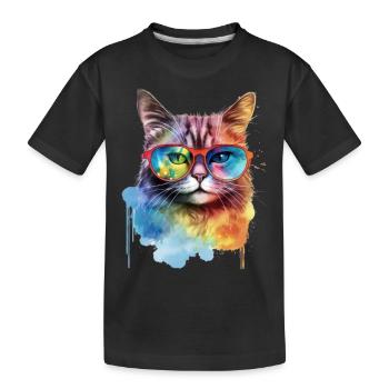 Cool colorful cat with sunglasses - Kids' Premium Organic T-Shirt - black - Front