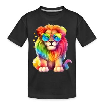 Cool colorful lion with sunglasses - Kids' Premium Organic T-Shirt - black - Front