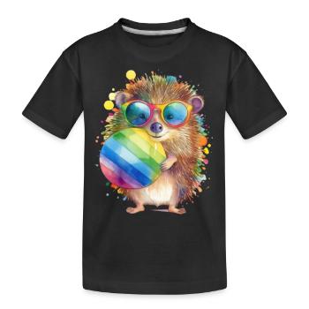 Bunter cooler Igel mit Sonnenbrille - Kinder Premium Bio T-Shirt - Schwarz - Vorne