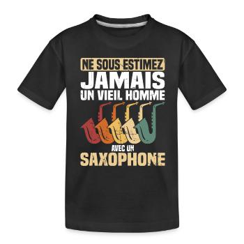 Un vieil homme avec un saxophone - T-shirt bio Premium Enfant - noir - Devant