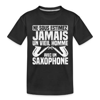Un vieil homme avec un saxophone - T-shirt bio Premium Enfant - noir - Devant