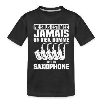 Un vieil homme avec un saxophone - T-shirt bio Premium Enfant - noir - Devant