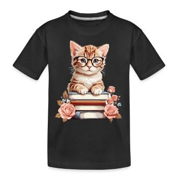 Clever Baby Cat - Kids' Premium Organic T-Shirt - black - Front