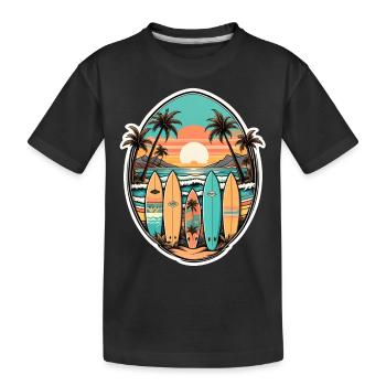 Surfen Strand Palme Sonnenschein Urlaub - Kinder Premium Bio T-Shirt - Schwarz - Vorne
