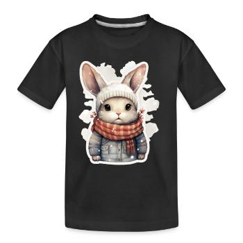 Hasen Fellnase im Winter - Kinder Premium Bio T-Shirt - Schwarz - Vorne