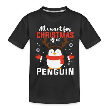 Was ich mir zu Weihnachten wünsche ist ein Pinguin - Kinder Premium Bio T-Shirt - Schwarz - Vorne