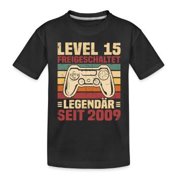 Level 15 freigeschaltet legendär seit 2009 - Kinder Premium Bio T-Shirt - Schwarz - Vorne