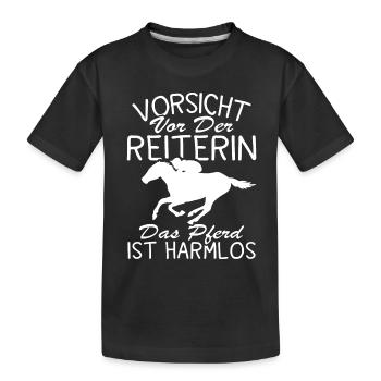 Vorsicht vor der reiterin das pferd ist harmlos - Kinder Premium Bio T-Shirt - Schwarz - Vorne