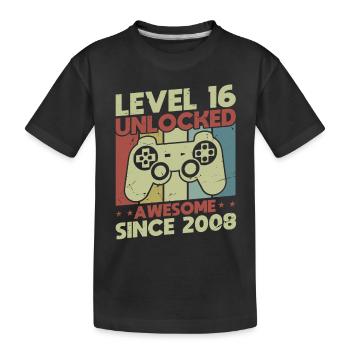 Level 16 freigeschaltet - Kinder Premium Bio T-Shirt - Schwarz - Vorne