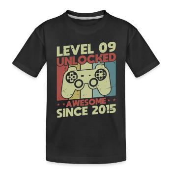 Level 9 Unlocked - Kids' Premium Organic T-Shirt - black - Front