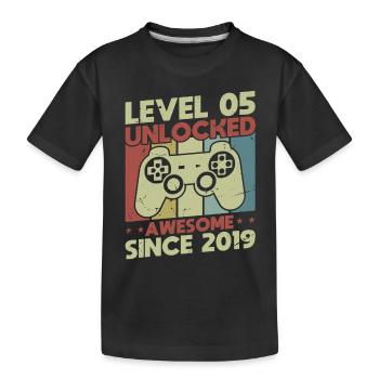 Level 5 Unlocked - Kids' Premium Organic T-Shirt - black - Front