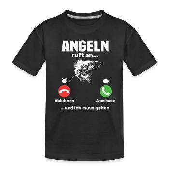 Angler ruft an, lustiger angler geschenk - Kinder Premium Bio T-Shirt - Schwarz - Vorne