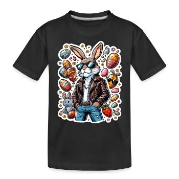 Lapin de Pâques cool avec lunettes de soleil et jean - T-shirt bio Premium Enfant - noir - Devant