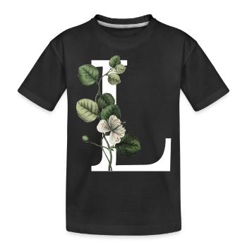 Green Botanical Letter L - Kids' Premium Organic T-Shirt - black - Front