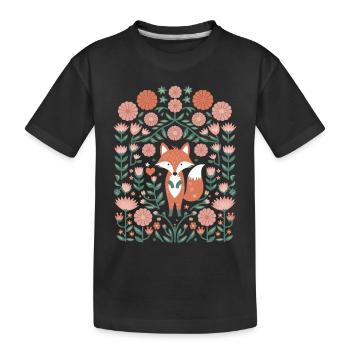 Cottagecore Fuchs im Blumenmeer - Kinder Premium Bio T-Shirt - Schwarz - Vorne