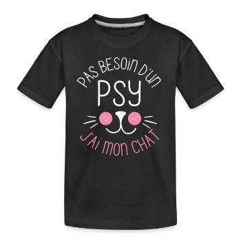 Pas besoin d un psy j ai mon chat chaton doux - T-shirt bio Premium Enfant - noir - Devant