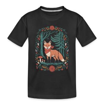 Fuchs Im Wald Cottagecore Ästhetik - Kinder Premium Bio T-Shirt - Schwarz - Vorne