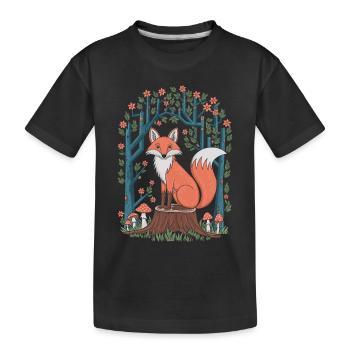 Cottagecore Fuchs im Märchenwald - Kinder Premium Bio T-Shirt - Schwarz - Vorne
