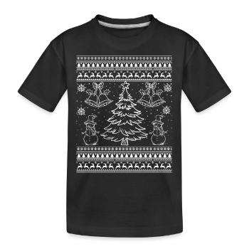 Schneemann Weihnachtsmuster - Kinder Premium Bio T-Shirt - Schwarz - Vorne
