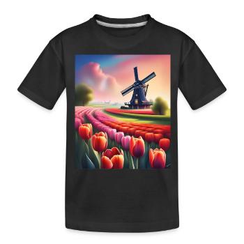 Un beau champ de tulipes en Hollande - T-shirt bio Premium Enfant - noir - Devant