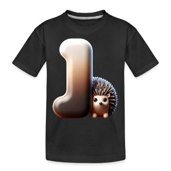 Le petit hérisson se blottit contre la lettre J - T-shirt bio Premium Enfant - noir - Devant