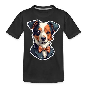 A cute dog wearing a bowtie - Kids' Premium Organic T-Shirt - black - Front