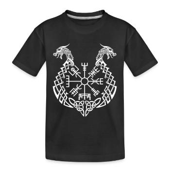 Weißer Drache und Wikingerkompass - Kinder Premium Bio T-Shirt - Schwarz - Vorne