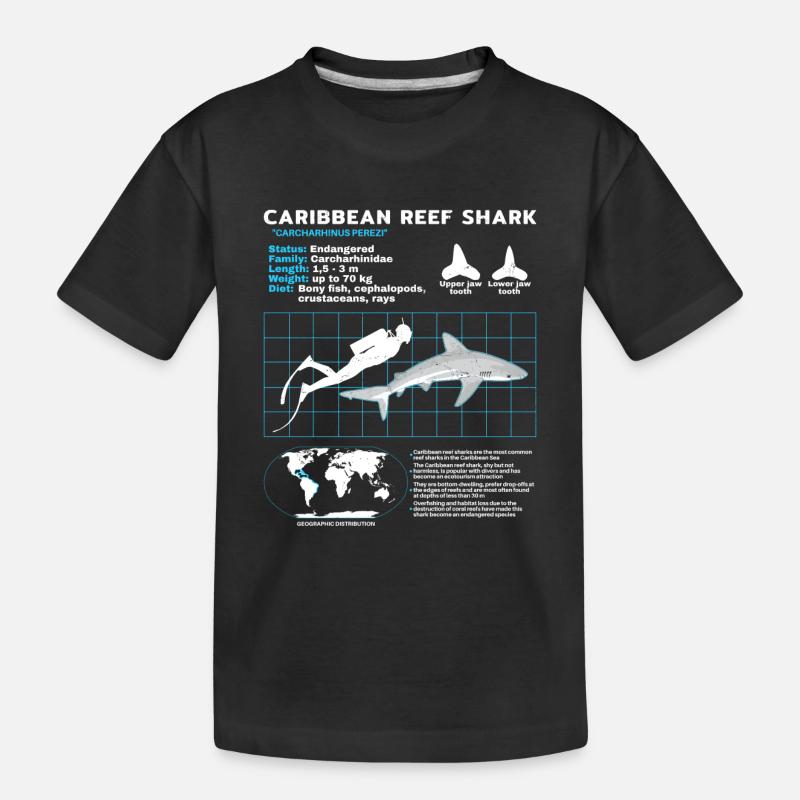 Caribbean Reef Shark Datasheet - Kids' Premium Organic T-Shirt - black