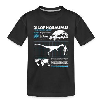 Dilophosaurus Datenblatt - Kinder Premium Bio T-Shirt - Schwarz - Vorne