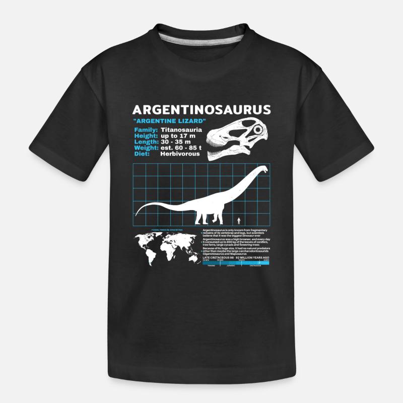Argentinosaurus Datenblatt - Kinder Premium Bio T-Shirt - Schwarz