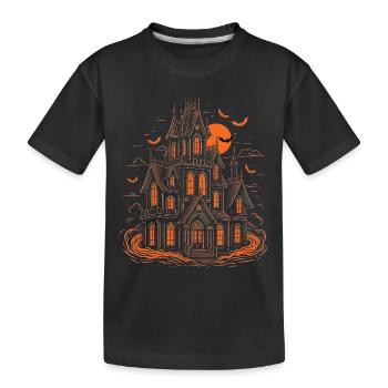 Spukhaus Fledermäuse Halloween Vollmond - Kinder Premium Bio T-Shirt - Schwarz - Vorne