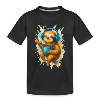 Paresseux à l’aquarelle avec casque - T-shirt bio Premium Enfant - noir - Devant