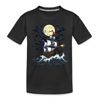 Piraten T-Shirt – Freibeuter Schiff im Mondlicht - Kinder Premium Bio T-Shirt - Schwarz - Vorne