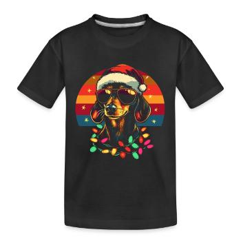 Dackel mit Weihnachtsmütze und Sonnenbrille - Kinder Premium Bio T-Shirt - Schwarz - Vorne