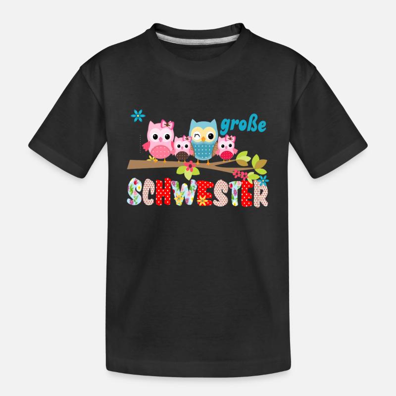 große Schwester Vogelfamilie - Kinder Premium Bio T-Shirt - Schwarz