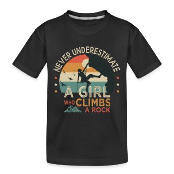 a girl who climbs a rock climb climbing - Kids' Premium Organic T-Shirt - black - Front