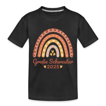 Geschwister Boho Regenbogen Große Schwester 2025 - Kinder Premium Bio T-Shirt - Schwarz - Vorne