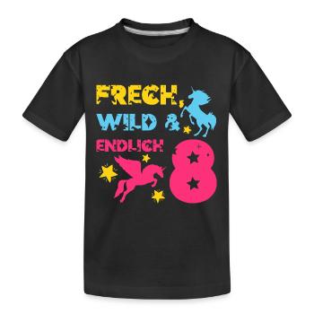 EINHORN FRECH WILD UND ENDLICH 8. GEBURTSTAG - Kinder Premium Bio T-Shirt - Schwarz - Vorne