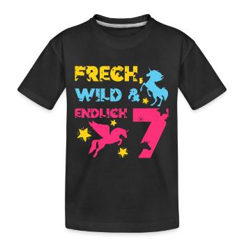 EINHORN FRECH WILD UND ENDLICH 7. GEBURTSTAG - Kinder Premium Bio T-Shirt - Schwarz - Vorne
