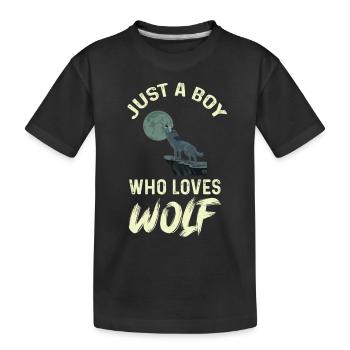 Junge liebt Wölfe Vollmond Wolf Rudel - Kinder Premium Bio T-Shirt - Schwarz - Vorne