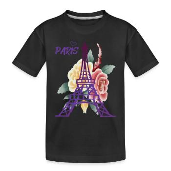 Tour Eiffel-Roses-Paris-Coeur-France-Souvenir-fr - T-shirt bio Premium Enfant - noir - Devant