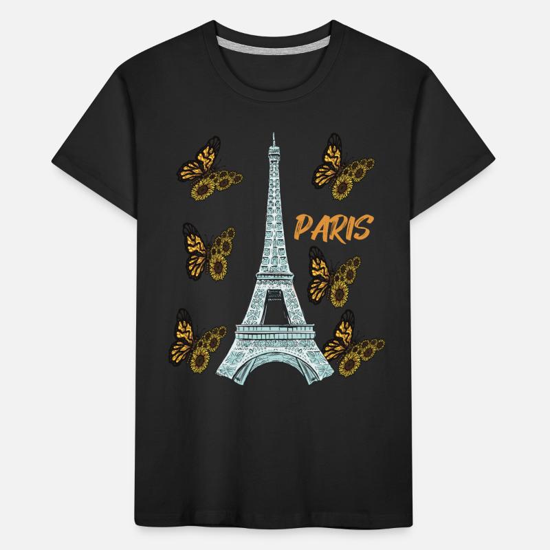 Parigi Farfalla Torre Eiffel Girasole Francese Maglietta ecologica premium per bambini