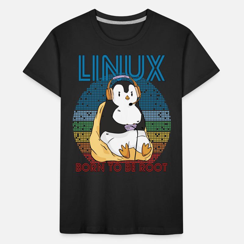Gamer Root Retro Penguin Linux Nerd Programmer Gee Kids' Premium Organic T-Shirt