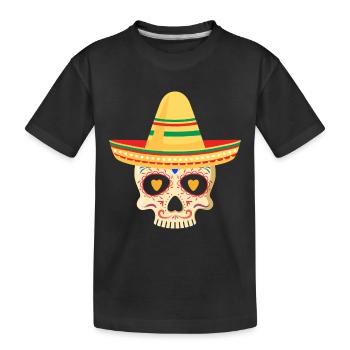 Sugar Skull Sombrero Tod Albtraum Angst Skelett Ko - Kinder Premium Bio T-Shirt - Schwarz - Vorne