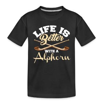 Alphorn Musikinstrument Musikantenleben in der - Kinder Premium Bio T-Shirt - Schwarz - Vorne
